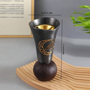 Ensemble de brûleurs d'encens en bois foncé, trio, avec des motifs de calligraphie de croissant de lune doré, magnifique décoration festive pour la maison - Product Image 5