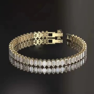 Lab Grown Diamond Tennis Bracelet for Women <b>Men</b> 14K Solid Gold Baguette Diamond Bracelet Baguette Diamond Bracelet <b>Bangle</b> - Product Image 5