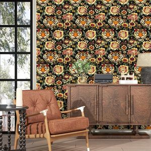 Papel Adhesivo Decorativo con Diseño de Tigre, Vinilo Floral Retro Negro, Papel de Contacto Impermeable para Gabinetes - Product Image 3