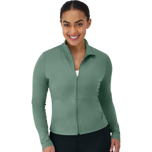 Veste de yoga zippée intégrale pour femme, col montant, manches longues avec trous pour les pouces, en nylon et élasthanne, légère, respirante, pour l'entraînement et la superposition - Product Image 1