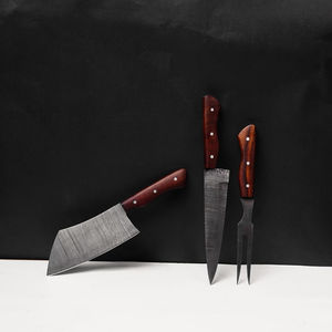 Couteaux de cuisine de chef en acier Damas faits à la main de haute qualité, écologiques, manche en bois de rose, lame en acier au carbone, compatibles lave-vaisselle - Product Image 2