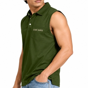 เสื้อโปโลชายแขนกุด แห้งเร็ว ทรงสปอร์ต เหมาะสำหรับกอล์ฟ ใส่สบายในฤดูร้อน ผลิตตามสั่ง ผ้าพรีเมียมสำหรับเสื้อโปโลแขนกุด - Product Image 3