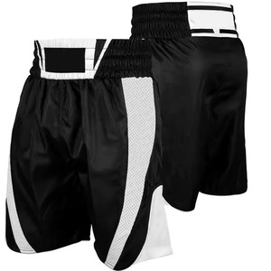 Shorts de boxe noirs pour hommes avec bandes latérales blanches, en polyester respirant, vêtements d'arts martiaux, coupe régulière, taille adulte - Product Image 3