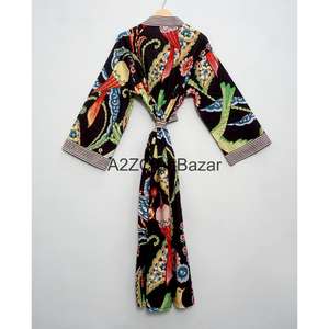 ผู้ผลิตเสื้อคลุมกิโมโนผ้าฝ้ายอินเดียแท้ 100% แบบแฮนด์บล็อก สำหรับผู้หญิง ออกแบบโดยดีไซเนอร์ เสื้อคลุมกิโมโนยาว - Product Image 4