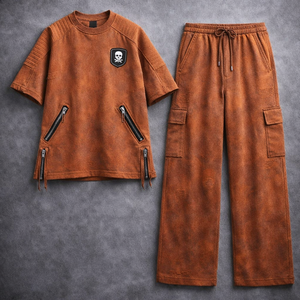 Nouveau survêtement unisexe personnalisé en polaire tissée respirante avec sweat à capuche et t-shirt, style streetwear - Product Image 1