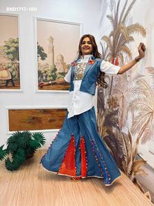 ชุดเสื้อเชิ้ตปักลายโคดีโกติและกางเกงยีนส์ชาราร่าปักลายกัลลีปัมปัมสีสันสดใส ผลิตจากผ้าฝ้ายแท้ ดีไซน์ทันสมัย จำหน่ายราคาส่ง - Product Image 3