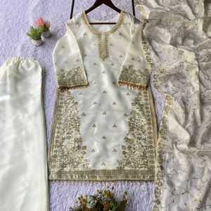 Conjunto de Kurta y Pantalón de Seda JMY Premium con Bordado y Dupatta para Mujer - Product Image 1