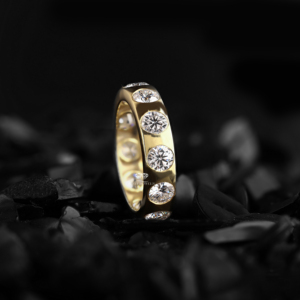 Flush Lab Grown Diamond Band 14K Gold Gypsy Wedding <b>Ring</b> Diamond Wide Band Minimalist Bridal <b>Ring</b> Anniversary Gift Her - Product Image 3