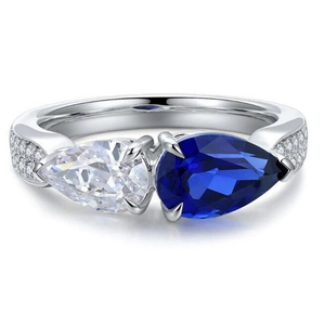 <b>Sapphire</b> Blue <b>White</b> Pear Cut Moissanite <b>Ring</b> Two Pear Stone Side Round Accent <b>White</b> <b>Gold</b> Engagement <b>Ring</b> 10K Solid <b>Gold</b> <b>Ring</b> - Product Image 2
