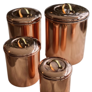 Récipient de stockage alimentaire cylindrique en cuivre martelé avec couvercle hermétique, design vintage pour la conservation des épices de cuisine - Product Image 6