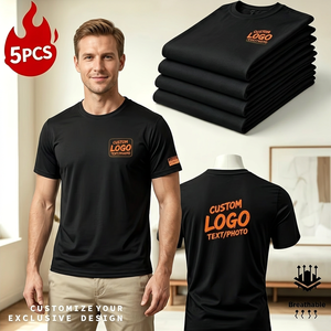 T-shirt à manches courtes pour homme, noir, à séchage rapide, avec logo personnalisé, 100% polyester jersey, col rond, motif lettres décontracté, 5 pièces, pull-over premium - Product Image 5