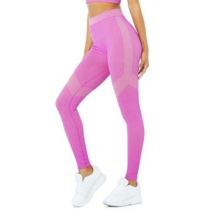 Women's <b>Pink</b> Yoga Set High Waist Seamless Leggings V-Neck Crop <b>Top</b> 2-Piece Activewear Full Length Sport Wear - Product Image 4