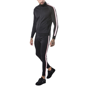 Men's Black Full Zip Tracksuit <b>Jacket</b> With <b>White</b> Red Stripes Stand Collar Sporty Breathable Polyester Autumn Wear - Product Image 5