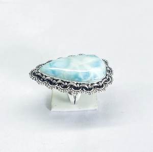 Oval Larimar <b>Ring</b> <b>925</b> Sterling <b>Silver</b> Artisan Handmade Gemstone Jewelry Elegant Beach Style Gift For Women - Product Image 3