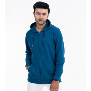 Sudadera con capucha estilo cremallera de color azul con bolsillo lateral, tejido polar transpirable de alta calidad para hombre, sudadera con capucha cómoda para el invierno. - Product Image 1