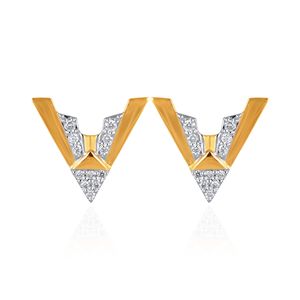 Boucles d'oreilles clous en diamant en forme de V, modernes, en or jaune, pour femme, bijoux minimalistes pour le quotidien - Product Image 1