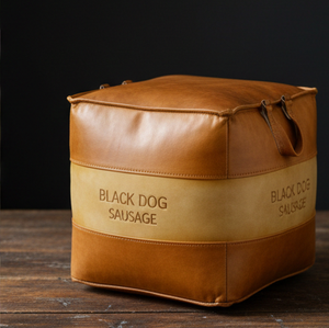 Cómodo Puff de Lona y Cuero con Relleno de Fibra de Algodón, Reposapiés, Asiento Adicional para Salas de Estar y Dormitorios, Taburete que Ahorra Espacio - Product Image 1