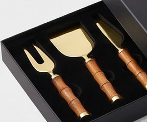 Stainless Steel <b>Cheese</b> <b>Knives</b> <b>Set</b> Of 3 Gold Color Flatware Wooden Handle Perfect For Elegant Serving And Stylish Kitchenware <b>Set</b> - Product Image 4