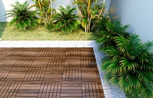 Baldosas de Madera de Acacia, Tarima Compuesta para Terraza y Patio, Baldosas para Interiores y Exteriores, Resistentes al Agrietamiento, 6 Listones - Product Image 3