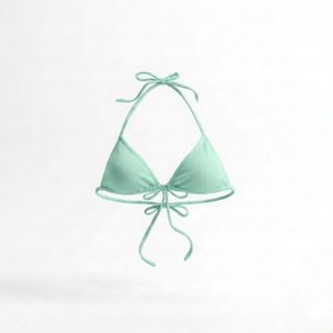 Bikini negro halter para mujer con lazo frontal y tirantes ajustables, traje de baño de poliéster y spandex de color sólido - Product Image 3