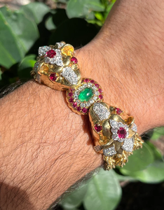 กำไลข้อมือวินเทจทรงดอกไม้ 14K ชุบโลหะผสมสังกะสีแท้ ประดับทับทิมและเพชร รับรองโดย IGI ของขวัญเครื่องประดับสำหรับผู้ชาย - Product Image 4