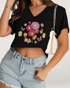 Camisetas Cortas de Alta Calidad para Mujer, Camisetas Básicas de Verano con Cuello en V - Product Image 1