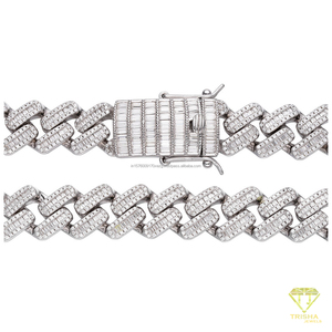 Collar de Cadena Cubana con Diamantes de Moissanita Premium, Plata de Ley 925, Acabado en Oro Blanco Baguette, Cadena de Moda - Product Image 4