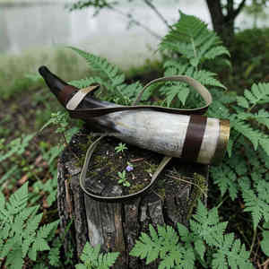 Corne à boire artisanale de qualité supérieure en corne naturelle avec sangle en cuir, réutilisable, style vintage, pour la décoration de bar, au meilleur prix - Product Image 2