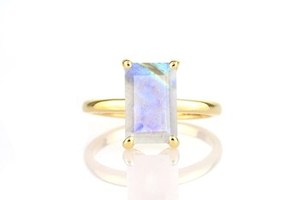 Magnifiques bagues solitaires en argent sterling 925 véritable, faites à la main, serties de pierres de lune facettées naturelles, pour elle. - Product Image 3