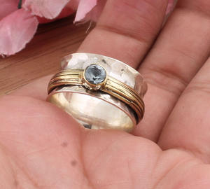 Bague tournante en argent 925 avec sertissage classique en topaze bleue, large bande, pour mariage, méditation, bijoux pour femmes, soulagement de l'anxiété, vente en gros - Product Image 3