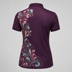 เสื้อโปโลคอจีนผู้หญิงสีชมพูพลัมแบบมีลายตกแต่ง แห้งเร็ว ระบายอากาศได้ดี แขนสั้น รุ่น WPS-0842 - Product Image 3