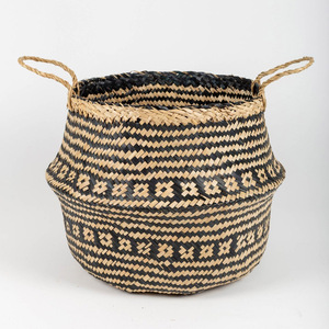 Woven Seagrass Natural Eco Friendly <b>Foldable</b> Straw Belly <b>Basket</b> Storage Planter <b>Baskets</b> Cheapest Price From Vietnam - Product Image 1