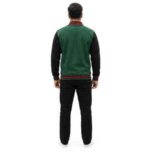 Veste universitaire homme verte et noire, coupe droite, col rabattu, boutonnée, décontractée, couleur unie, polyester et coton, pour l'automne - Product Image 2