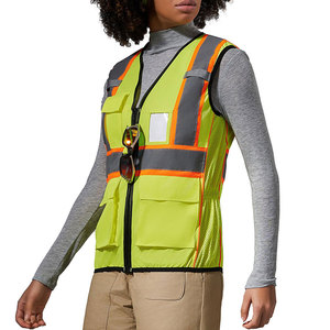 Gilet de sécurité sur mesure pour femme avec poche poitrine, bandes grises, vêtement de travail réfléchissant en maille polyester, logo personnalisé - Product Image 5