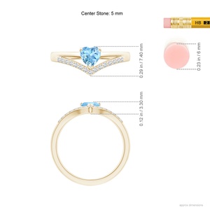 Anillo de boda hecho a mano de oro de 14 quilates con piedra preciosa de aguamarina natural de corte corazón de alta calidad y banda de diamantes pavé en forma de chevron para ella. - Product Image 6