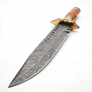 Handcrafted Damascus Steel Executive Desk Slicer Brass Guard Wood Handle <b>Craft</b> <b>Tool</b> - Product Image 3