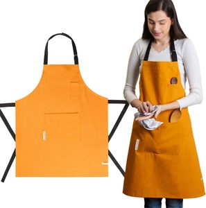 Tablier moutarde pour femme avec poche avant et bretelles réglables - Product Image 3