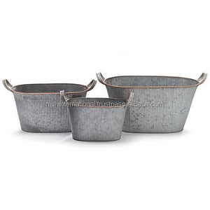 Galvanized Metal Oval Planter Pots with <b>Copper</b> Handles for Home Decoration - Product Image 4