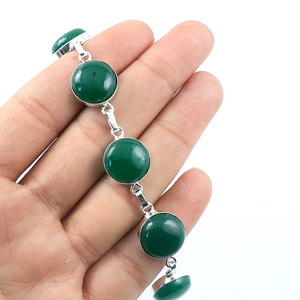 Wholesale Natural Green Onyx Cabochon 925 Sterling Silver Plated Link <b>Bracelet</b> Handmade Designer Round <b>Stone</b> Multi-<b>Stone</b> Tennis - Product Image 2