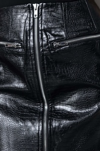 Premium Croco Embossed Genuine Sheepskin Leather Women <b>Skirt</b> Zipper Closure Zip Pockets <b>Black</b> Color Customization Available - Product Image 5