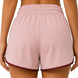 Light Pink Women Athletic <b>Shorts</b> With <b>Burgundy</b> Piping Elastic Waist Drawstring Side Pocket Running Gym Workout Active Wear <b>Short</b> - Product Image 2