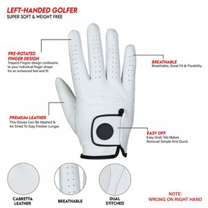 White leather <b>golf</b> glove Breathable outdoor sports Mens <b>golf</b> glove Womens <b>golf</b> glove finger protection - Product Image 2