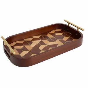 Stylish Natural Solid Wooden Serving <b>Tray</b> With Metal Handles Kitchenware Home and Hotel <b>Snacks</b> & Juice Serving <b>Trays</b> - Product Image 1
