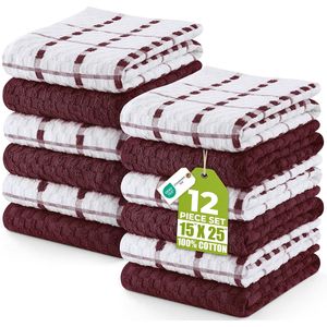 Set di 12 Asciugamani da Cucina Super Morbidi 15 X 25 Pollici, 100% Cotone Filato ad Anelli, Assorbenti per Casa, Cucina, Tè e Bar - Product Image 1