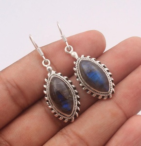 925 Sterling <b>Silver</b> Natural Labradorite <b>Dangle</b> <b>Earrings</b> Handmade Marquise Gemstone Drop <b>Earrings</b> for Women - Product Image 2