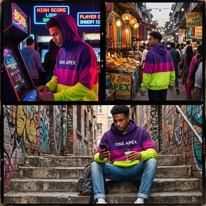 Sweat-shirt à capuche en molleton pour homme, couleur unie violette, logo personnalisé, streetwear, décontracté, coupe ample - Product Image 6