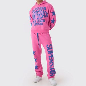 Custom <b>Hooded</b> Acid Wash Tracksuit Set 2 Piece Printed Sweatpants Unisex Casual Outfit Custom Logo Streetwear Wholesale Tracksuit - Product Image 5