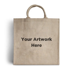 Bolsa de yute negra natural reutilizable con logotipo personalizado al por mayor, bolsas de mano con asas fuertes - Product Image 5