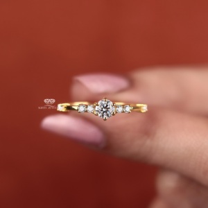 14K Gold Round Cut Diamond Ring <b>Cluster</b> Minimal Design Engagement Ring Wholesale Custom Jewelry Manufacturer Bridal Ring for Her - Product Image 6