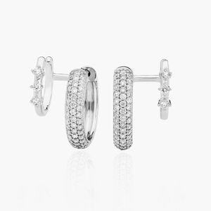 Pendientes de aro tipo Huggie Climber de doble fila con diamantes cultivados en laboratorio en oro blanco - Product Image 1